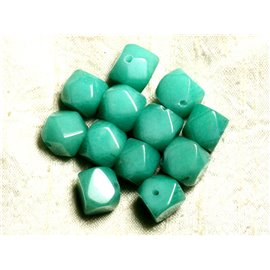 2pc - Stone Beads - Jade Turquoise Faceted Nugget Cubes 14-15mm 4558550008619 