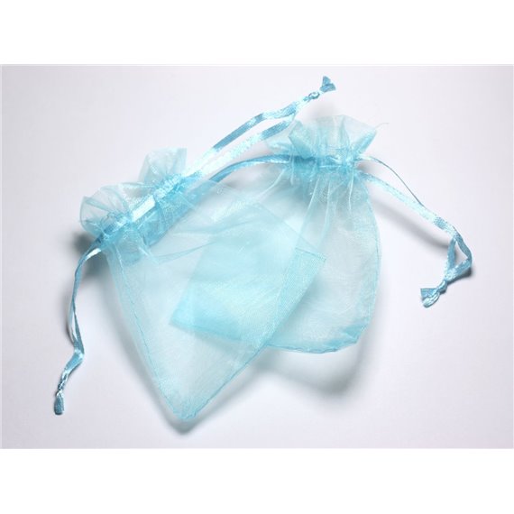 10pc - Sacs Pochettes Cadeaux Bijoux Tissu Organza 10x8cm Bleu Turquoise - 4558550088451 