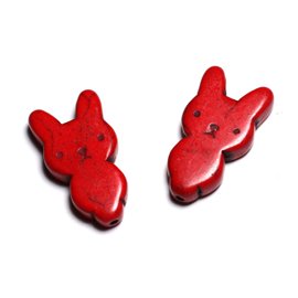 10pc - Synthetic Turquoise Beads Rabbit 28mm Red - 4558550088253 