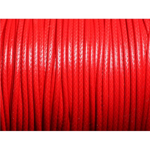 5 mètres - Cordon coton ciré enduit Rond 2mm Rouge vif - 4558550088307 