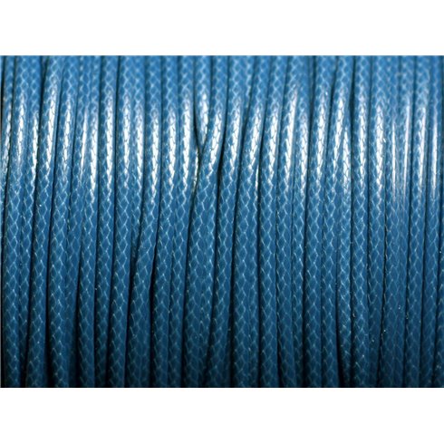 5 mètres - Cordon coton ciré enduit Rond 2mm Bleu Paon Canard pétrole - 4558550088369 