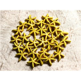 Thread 38cm 35pc approx - Synthetic Turquoise Beads Starfish 14mm Yellow