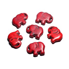 1pc - Large Synthetic Turquoise Stone Pendant Bead - Elephant 40mm Red - 4558550087874 