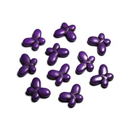 10pz - Perline in pietra turchese sintetica - Farfalle 20x15mm Viola - 4558550088086 