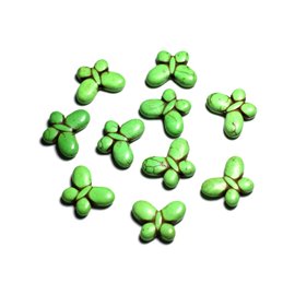 10pz - Perline in pietra turchese sintetica - Farfalle 20x15mm Verde - 4558550088093 