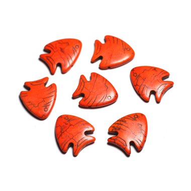 10pc - Perles de Pierre Turquoise synthèse - Poissons 26mm Orange -  4558550088154 