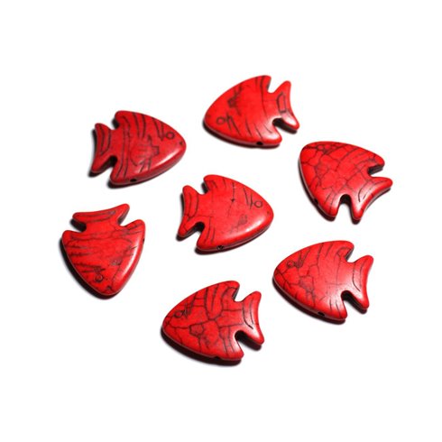 10pc - Perles de Pierre Turquoise synthèse - Poissons 26mm Rouge -  4558550088161 