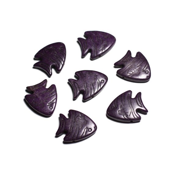 10pc - Perles de Pierre Turquoise synthèse - Poissons 26mm Violet -  4558550088185 