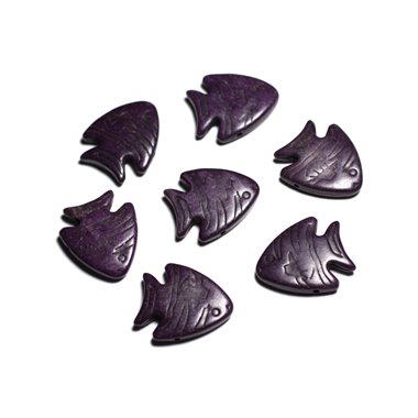 10pc - Perles de Pierre Turquoise synthèse - Poissons 26mm Violet -  4558550088185 