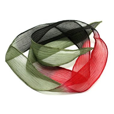 1pc - Collier Ruban Soie teint à la main 85 x 2.5cm Vert, Noir, Rouge (ref SOIE178)   4558550001771 
