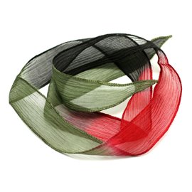 1pc - Collana con nastro di seta tinta a mano 85 x 2,5 cm Verde, Nero, Rosso (rif SOIE178) 4558550001771 