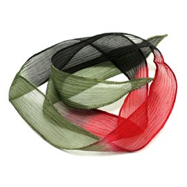 1pc - Collar de cinta de seda teñido a mano 85 x 2.5cm Verde, Negro, Rojo (ref SOIE178) 4558550001771 