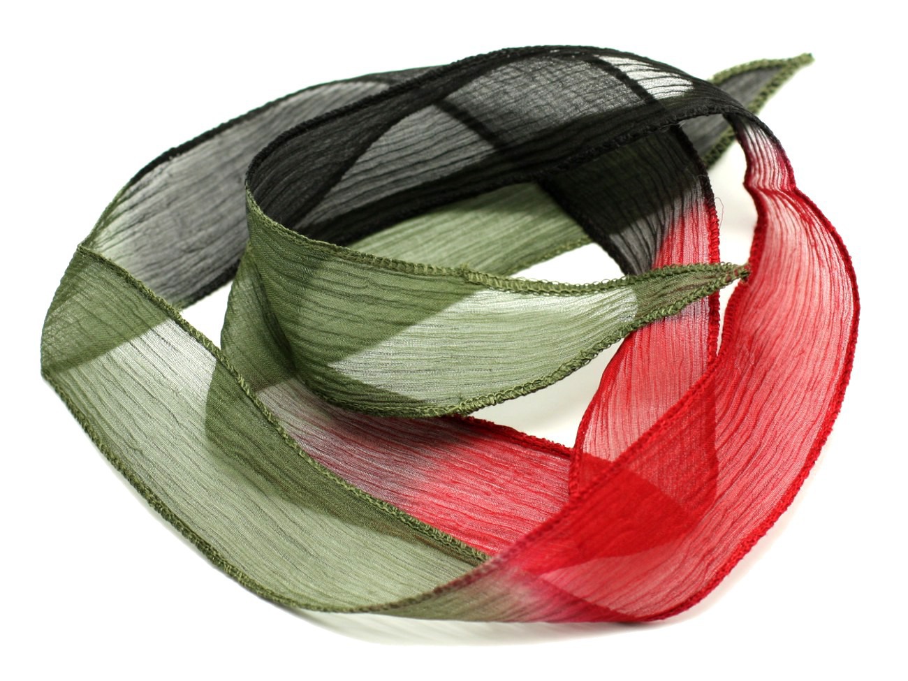 1pc - Collier Ruban Soie teint à la main 85 x 2.5cm Vert, Noir, Rouge (ref SOIE178)   4558550001771 