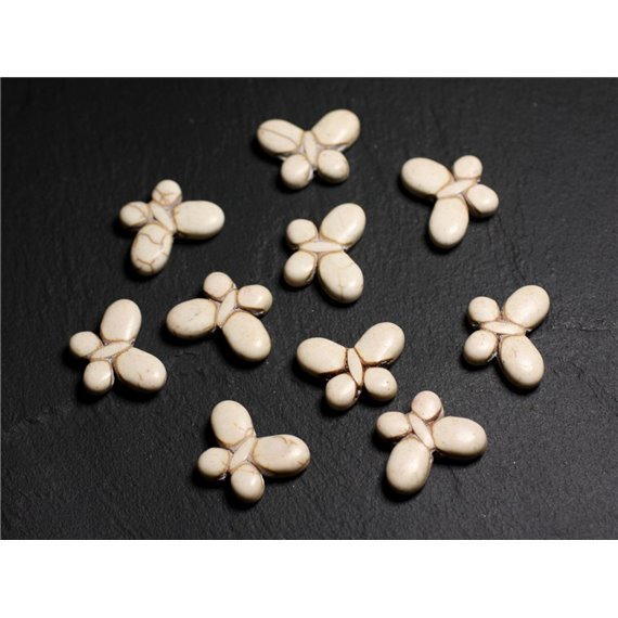 10pc - Perles de Pierre Turquoise synthèse - Papillons 20x15mm Blanc crème -  4558550088031 