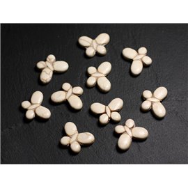 10pc - Perlas de piedra turquesa síntesis - Mariposas 20x15mm Crema blanco - 4558550088031 