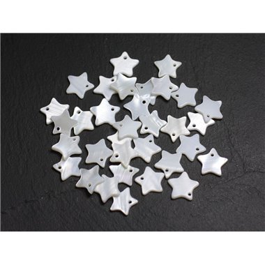 10pc - Perles Pendentifs Breloques Nacre Blanche Etoiles 11-12mm - 4558550027795