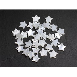 10Stk - Perlenanhänger Charms Weißes Perlmutt Sterne 11-12mm - 4558550027795