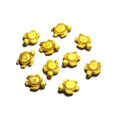 10pc - Perles de Pierre Turquoise synthèse - Tortues 19x15mm Jaune -  4558550087751 