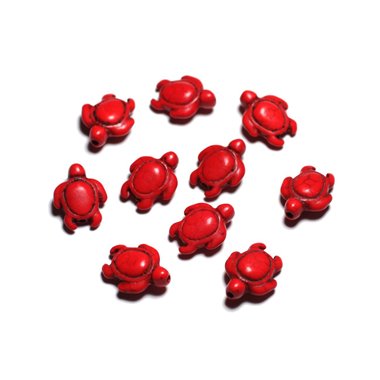 10pc - Perles de Pierre Turquoise synthèse - Tortues 19x15mm Rouge -  4558550087775 