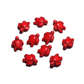 10pc - Synthetic Turquoise Stone Beads - Turtles 19x15mm Red - 4558550087775 