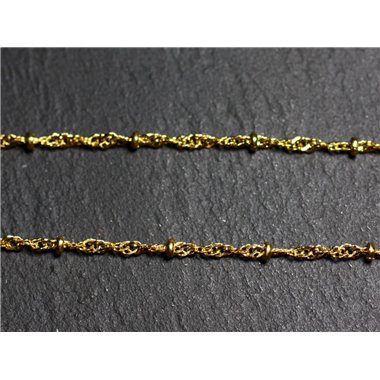 1 mètre - Appret Chaine Mailles ovales et Perles Métal couleur Or Doré 2mm - 7427039735629