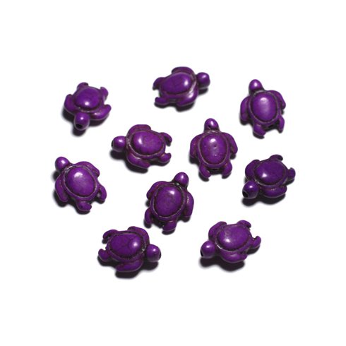 10pc - Perles de Pierre Turquoise synthèse - Tortues 19x15mm Violet -  4558550087799 