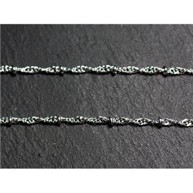 1 mètre - Appret Chaine Mailles ovales et Perles Métal Argenté 2mm - 7427039735582