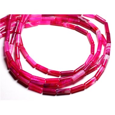 4pc - Perles de Pierre - Agate Tubes 13x4mm Rose Fuchsia - 4558550081780 