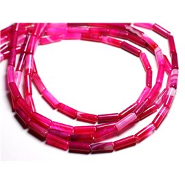 4pc - Stone Beads - Agate Tubes 13x4mm Pink Fuchsia - 4558550081780 