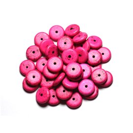 20pc - Stone Beads - Synthetic Turquoise Rondelles 12mm Neon Pink - 4558550082497 