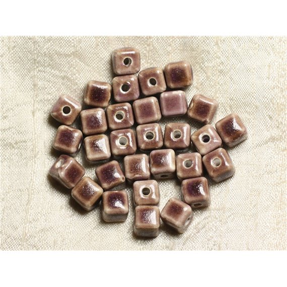 10pc - Perles Céramique Cubes 10mm Perçage 3mm Marron Violet   4558550005748 