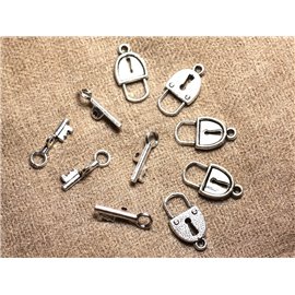 20Stk - Verschlüsse Knebel T Schloss und Schlüssel Silber Metall Qualität 21x11mm - 4558550006547 