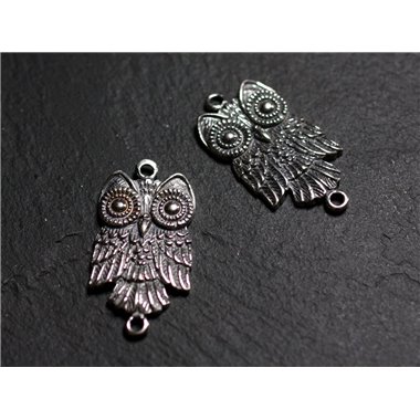 1pc - Breloque Connecteur Pendentif Argent 925 Chouette Hibou 29mm - 4558550086600 