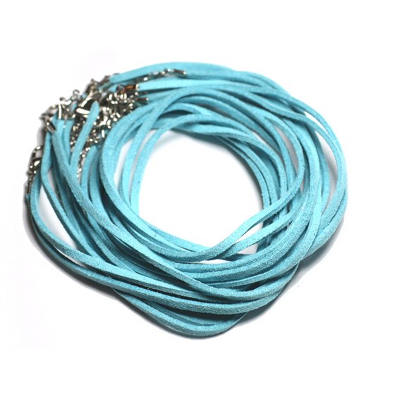 5pc - Colliers Tours de cou 45cm Suédine Bleu Turquoise 2x1mm   4558550011275 
