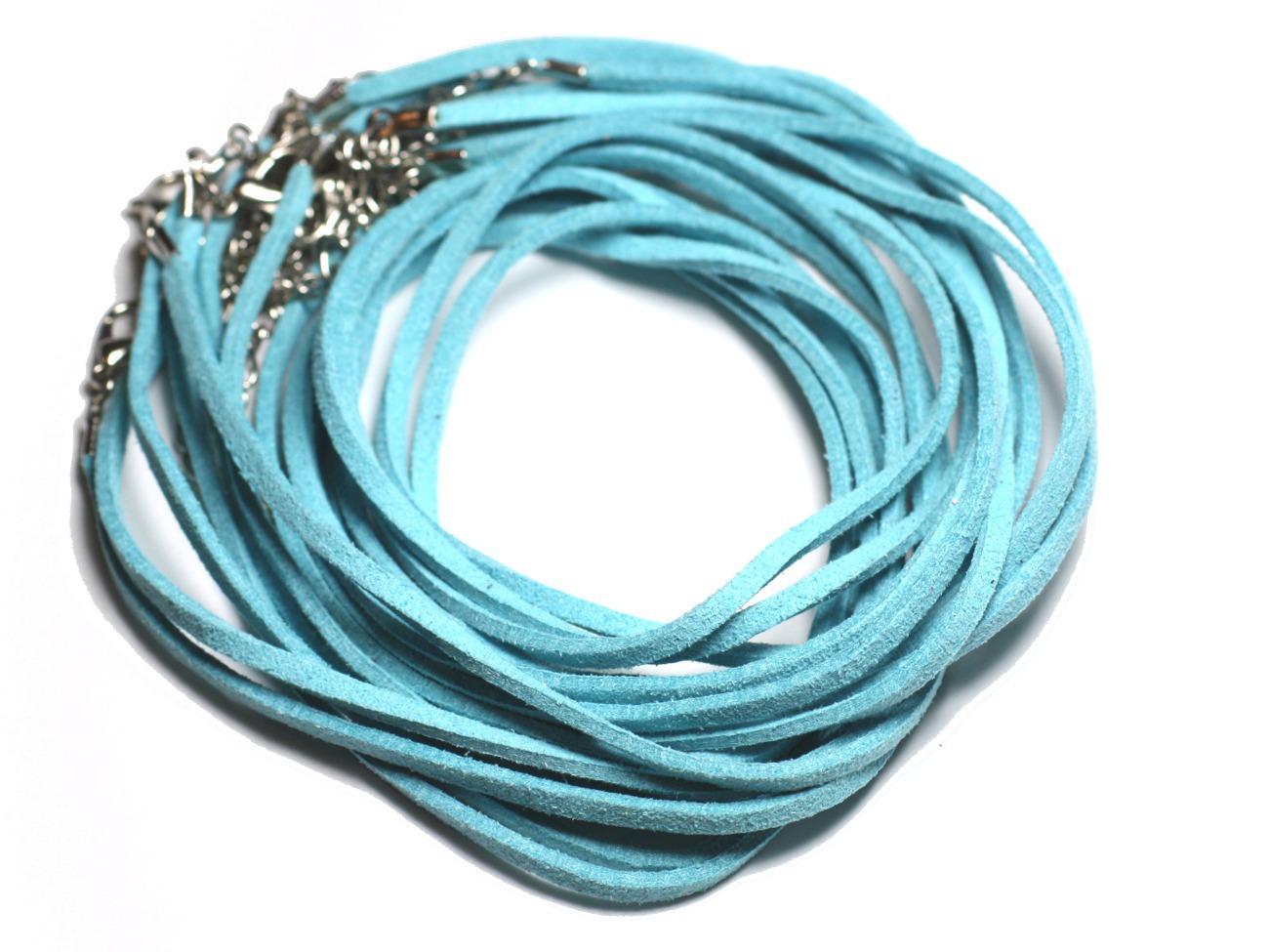 5pc - Colliers Tours de cou 45cm Suédine Bleu Turquoise 2x1mm   4558550011275 