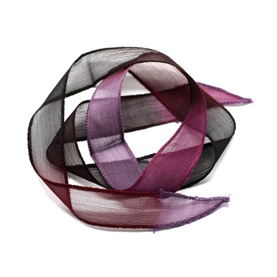 1pc - Collier Ruban Soie teint à la main 85 x 2.5cm Noir Violet Bordeaux (ref SOIE144)   4558550002778 