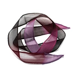 1pc - Collana con nastro di seta tinta a mano 85 x 2,5 cm Nero Viola Bordeaux (rif SOIE144) 4558550002778 