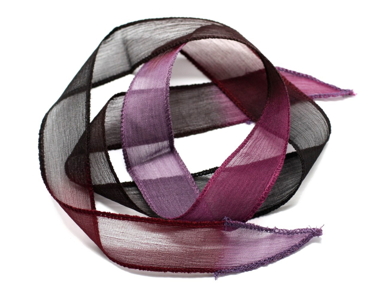 1pc - Collier Ruban Soie teint à la main 85 x 2.5cm Noir Violet Bordeaux (ref SOIE144)   4558550002778 