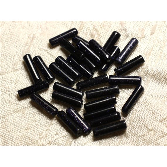 5pc - Perles Pierre de Soleil Synthese Galaxy Bleu Tubes 13x4mm Bleu Nuit Noir Paillette - 4558550010056