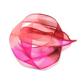 1pc - Collana con nastro di seta tinta a mano 85 x 2,5 cm Rosa neon rosso salmone (rif SOIE153) 4558550002853 