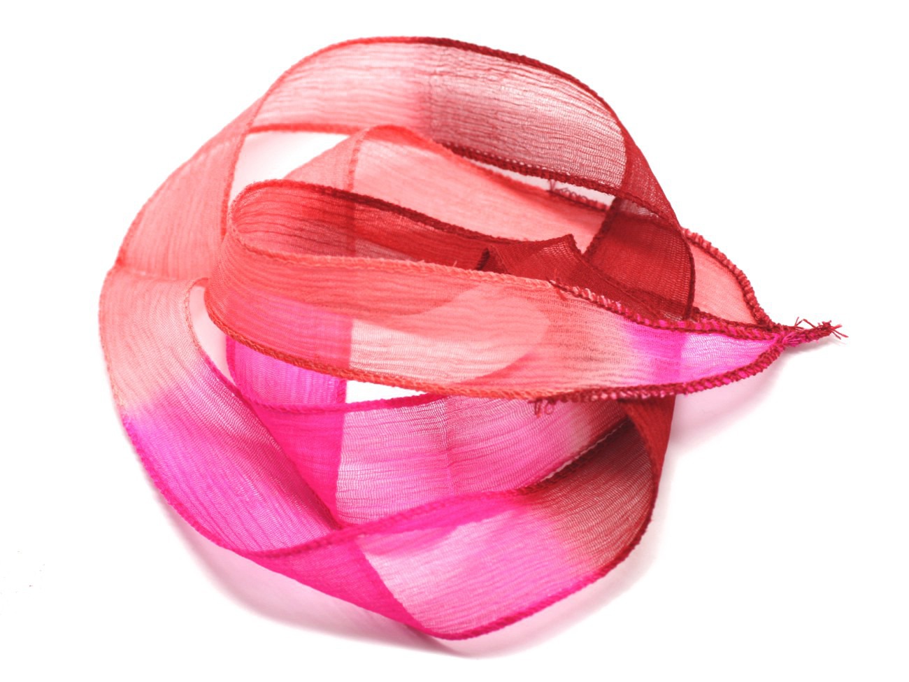 1pc - Collier Ruban Soie teint à la main 85 x 2.5cm Rose Fluo Saumon Rouge (ref SOIE153)   4558550002853 