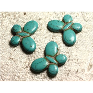 4pc - Perles Turquoise synthèse Papillons 35x25mm Bleu Turquoise   4558550012081 