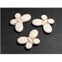 4pc - Perles Turquoise synthèse Papillons 35x25mm Blanc crème -  4558550012012 