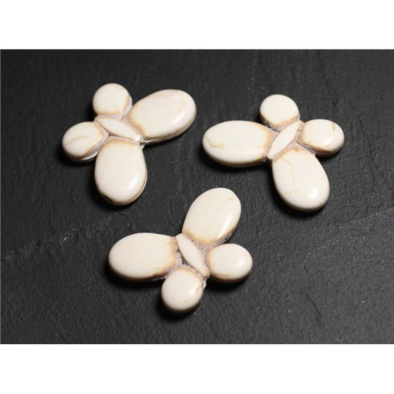 4pc - Perles Turquoise synthèse Papillons 35x25mm Blanc crème -  4558550012012 