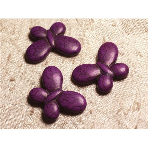 4pc - Perles Turquoise synthèse Papillons 35x25mm Violet   4558550012036 