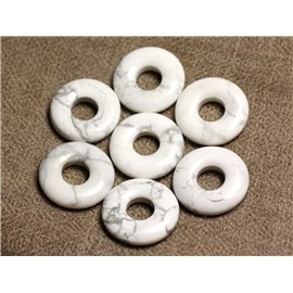 1pc - Perle Pendentif Pierre - Rond Cercle Anneau Donut Pi 20mm - Howlite blanc gris - 4558550012487