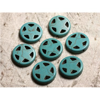 10pc - Perles Turquoise synthèse Cercle Etoile 20mm Bleu Turquoise   4558550011695 