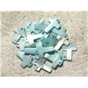 4pc - Perles Breloques Pendentifs Nacre Croix 22mm Bleu Turquoise   4558550004956 