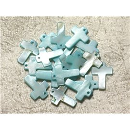 4Stk - Perlen Charms Anhänger Perlmutt Kreuz 22mm Türkis Blau 4558550004956 