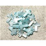 4pc - Perles Breloques Pendentifs Nacre Croix 22mm Bleu Turquoise   4558550004956 